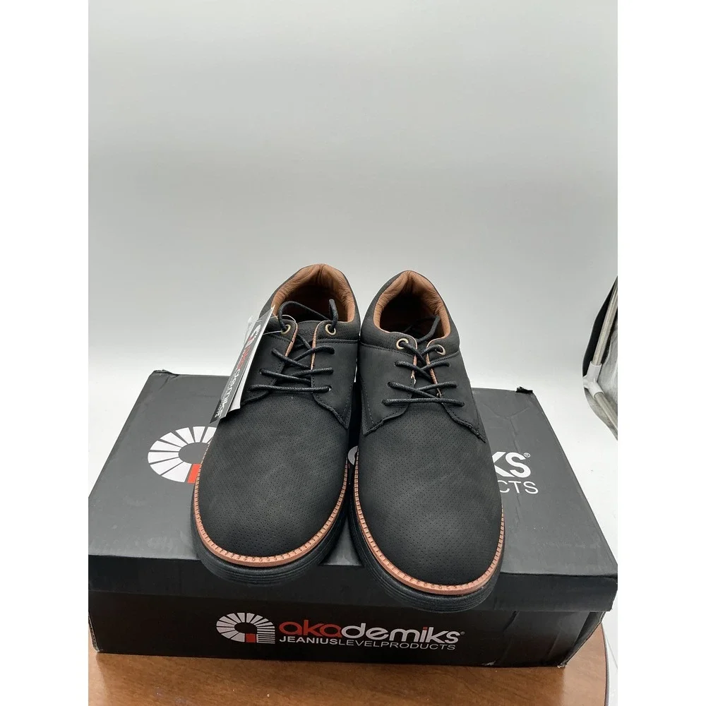 Akademiks Dayton-03-BLK-BLK Mens Black Perforated Oxford Dress Shoes Size 8M